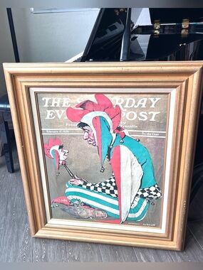Vintage 1975 Norman Rockwell The Jester 20x24 Canvas Print Framed